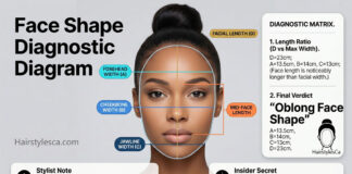 Oblong face shape on a Black woman, featuring elongated vertical proportions.