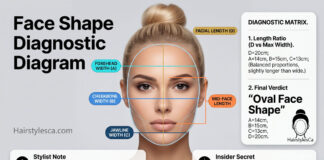 Oval face shape on a blonde woman, featuring perfectly balanced facial proportions.