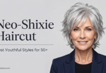 Neo Shixie Haircut: Best Youthful Styles for 50+ (2026) A stylish mature woman showcasing a textured silver Neo-Shixie haircut.