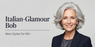 Italian Glamour Bob Haircut: Best Styles for 60+ (2026) Mature woman modeling a perfectly rounded Italian Glamour Bob with bright silver hair.