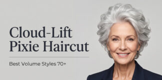 Cloud Lift Pixie Haircut: Best Volume Styles 70+ (2026) An elegant mature woman showcasing the feathery Cloud-Lift Pixie with intense silver volume.