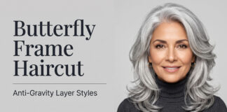 Butterfly Frame Haircut: Anti Gravity Layer Styles (2026) A beautiful mature woman showcasing the sweeping, voluminous layers of the Butterfly Frame haircut.